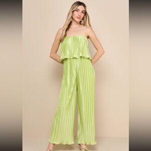 Lulu's Green Strapless Pleated Jumpsuit